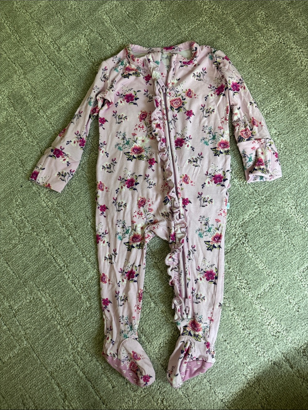 Posh Peanut Pink Floral Ruffle Footed Onesie 0-3 months